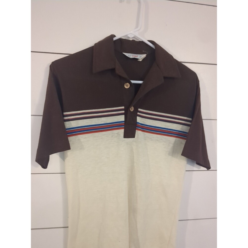 Vintage levi Strauss co S brown polo shirt striped retro 1970s